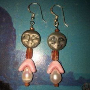 "Aries" earrings- handmade semiprecious vintage glass beads, carnelian, pearl